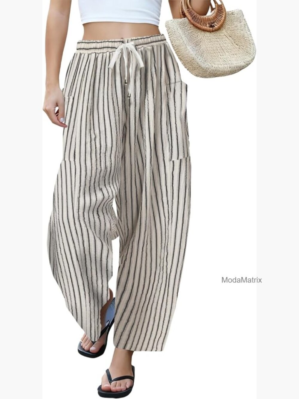Wide Leg Linen Pants Drawstring Palazzo Harem Casual Summer